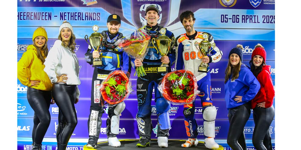 Jasper Iwema als 3e op het podium bij finale 4 op WK ijsspeedway 2025